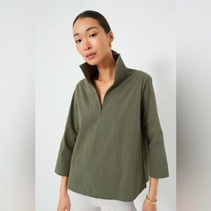 Tuckernuck Margot Stand Collar Blouse Olive Green XL
